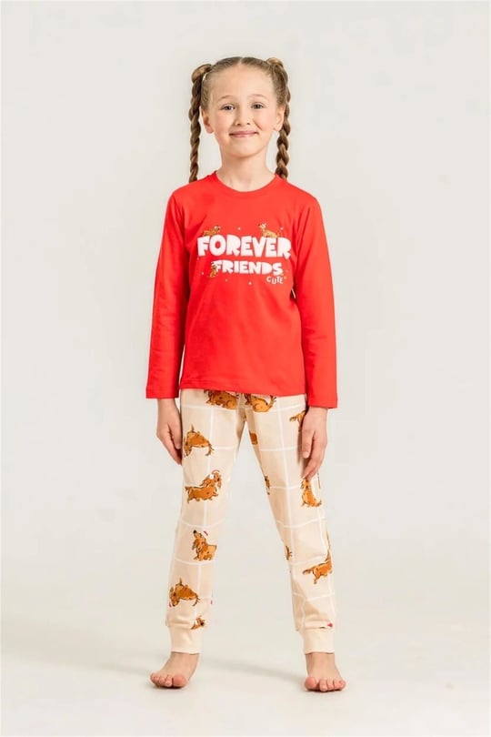 RolyPoly Kız Çocuk Baskılı Pijama Takımı Kırmızı RP3907-3