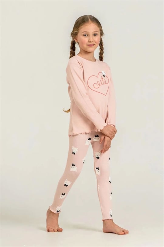 RolyPoly Kız Çocuk Baskılı Tayt Üst Takım Somon RP3900-3