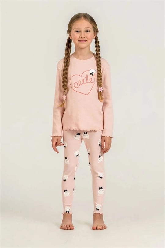 RolyPoly Kız Çocuk Baskılı Tayt Üst Takım Somon RP3900-3