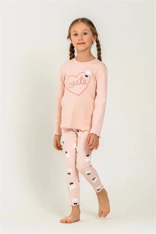 RolyPoly Kız Çocuk Baskılı Tayt Üst Takım Somon RP3900-3