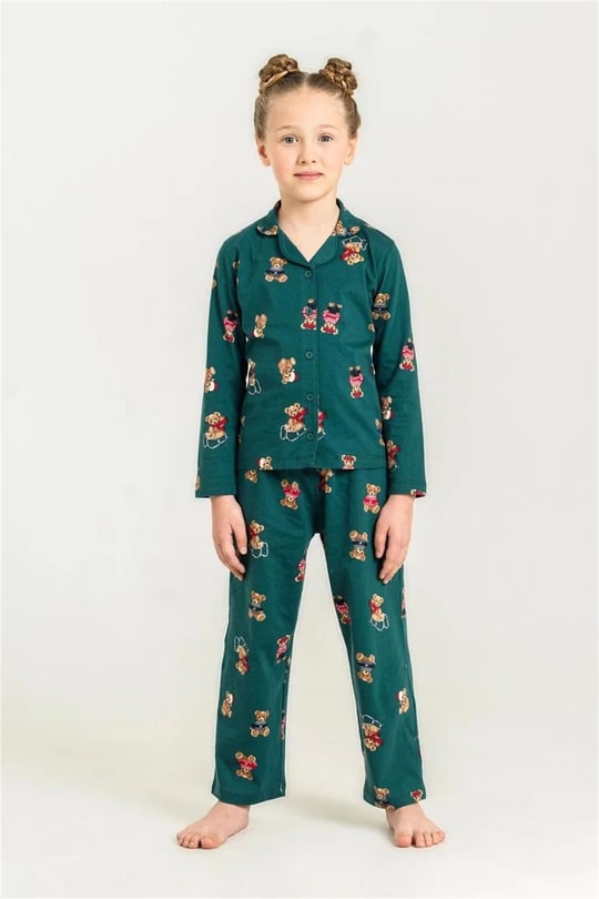 RolyPoly Kız Çocuk Winter Bear Gömlek Pijama Takımı Yeşil RP3919-3