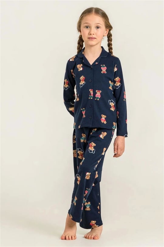 RolyPoly Kız Çocuk Winter Bear Gömlek Pijama Takımı Lacivert RP3919-3