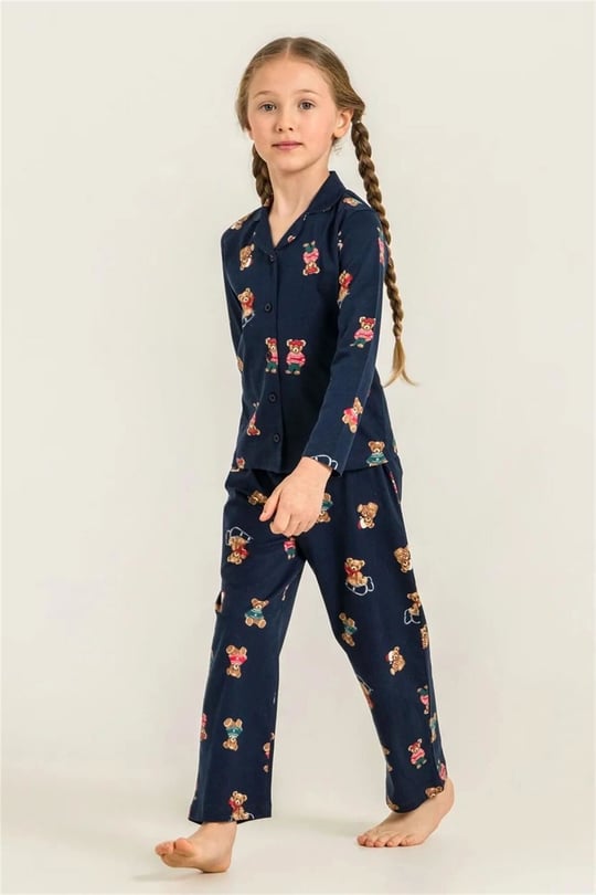 RolyPoly Kız Çocuk Winter Bear Gömlek Pijama Takımı Lacivert RP3919-3