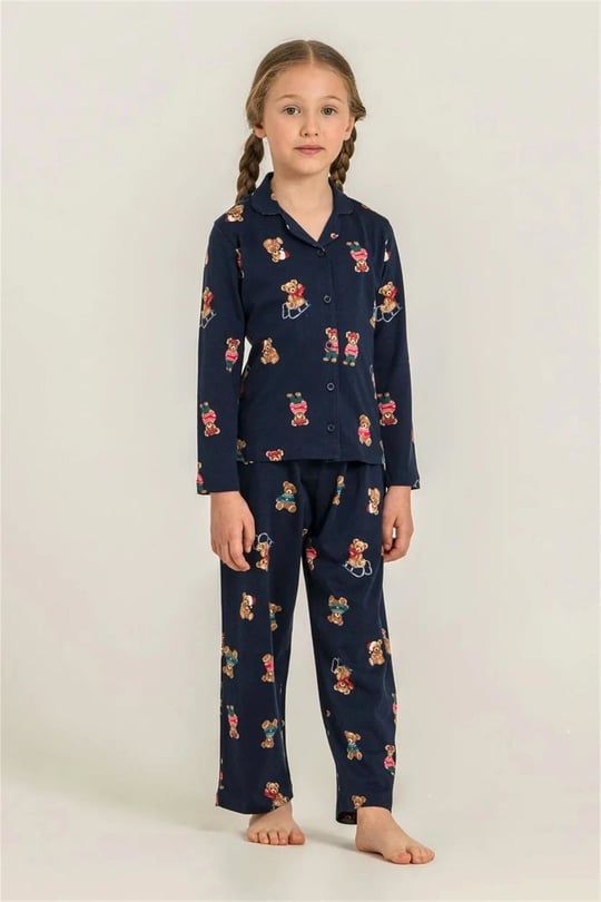 RolyPoly Kız Çocuk Winter Bear Gömlek Pijama Takımı Lacivert RP3919-3