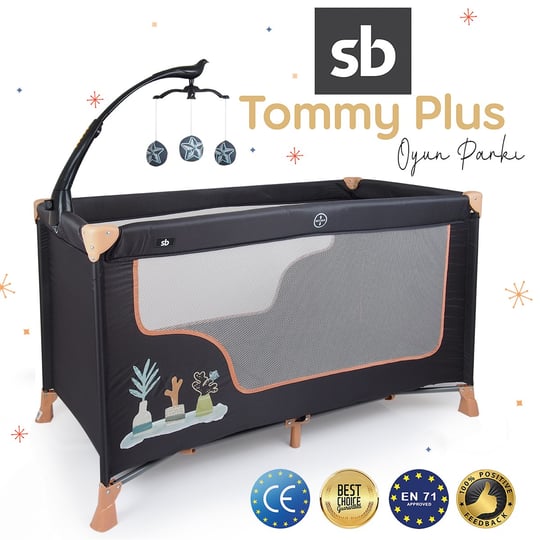 Sunny Baby 9155 Tommy Plus Dönenceli Oyun Parkı Park Yatak 60x120 Gri