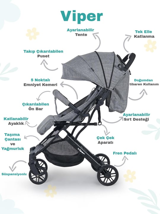 Sunny Baby Viper Kabin Boy Travel Sistem Bebek Arabası Gri 9004