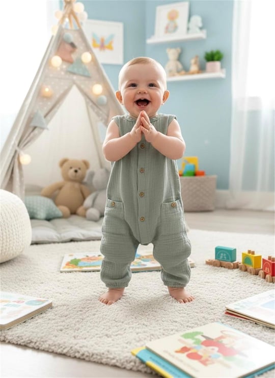 Tiffany Baby Bebek Green Theme Müslin Kolsuz Tulum Yeşil 65024