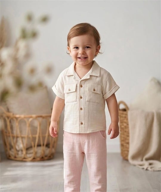 Tiffany Baby Bebek Linen Breeze Theme Kısa Kol Gömlek Bej 52093