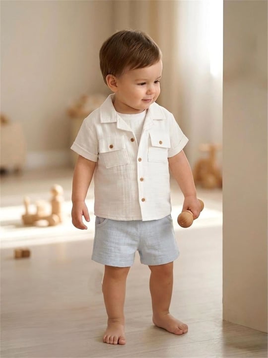Tiffany Baby Bebek Linen Breeze Theme Kısa Kol Gömlek Beyaz 52093