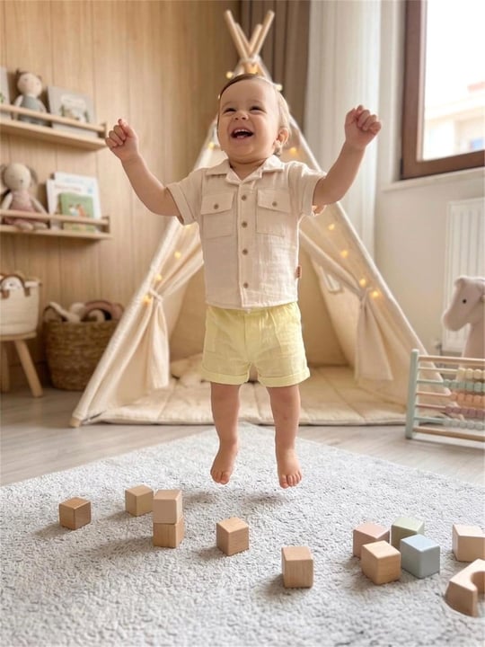 Tiffany Baby Bebek Linen Breeze Theme Kısa Kol Gömlek Ekru 52093