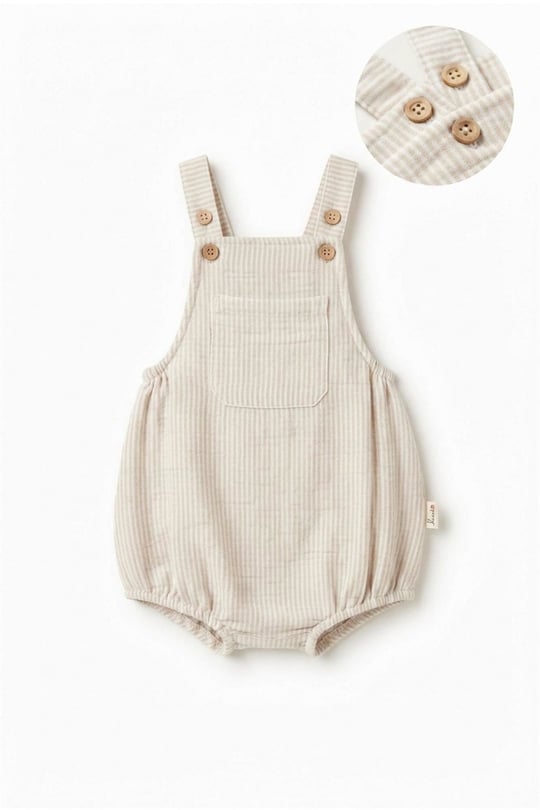 Tiffany Baby Bebek Lycra Theme Müslin Salopet Tulum Bej 26003