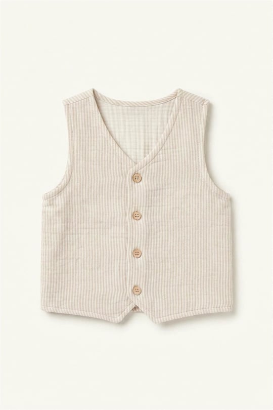 Tiffany Baby Bebek Lycra Theme Müslin Düğmeli Yelek Bej 26005