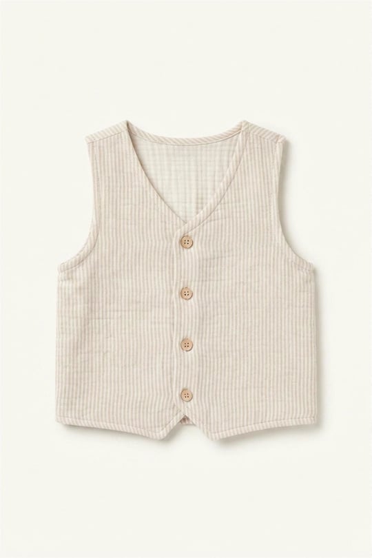 Tiffany Baby Bebek Lycra Theme Müslin Düğmeli Yelek Bej 26005