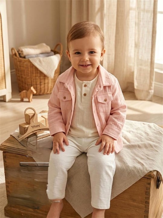 Tiffany Baby Bebek Theme Düğmeli Keten Tişört Ekru 72139