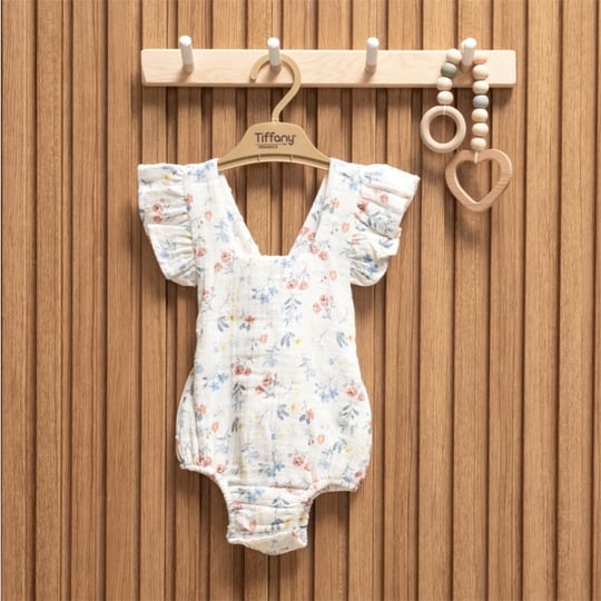 Tiffany Baby Kız Bebek Müslin Sweet Theme Fırfırlı Badi Beyaz 60028