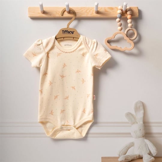 Tiffany Baby Kız Bebek Organik Bird Theme Yarım Kollu Badi Ekru 24008