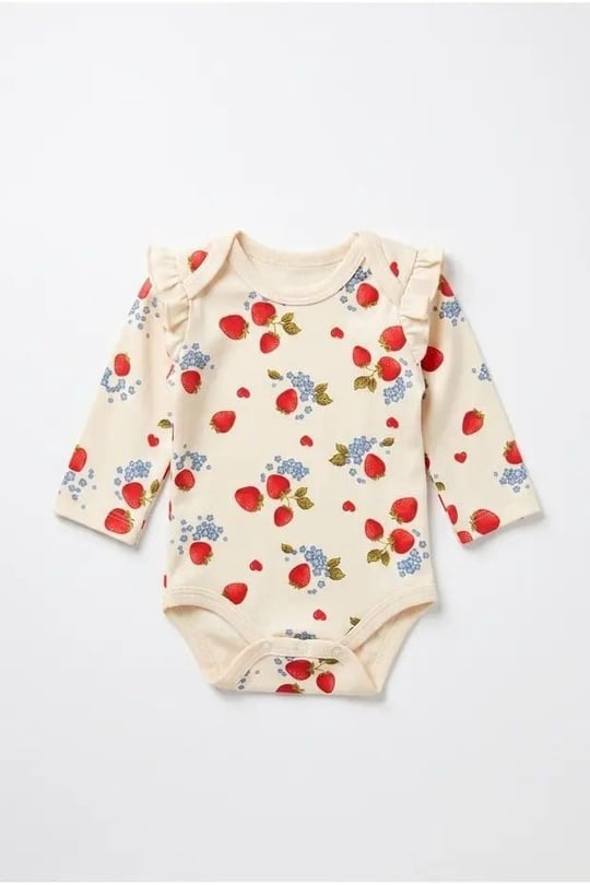 Tiffany Baby Kız Bebek Strawberry Garden Theme Uzun Kol Zıbın Ekru 15011