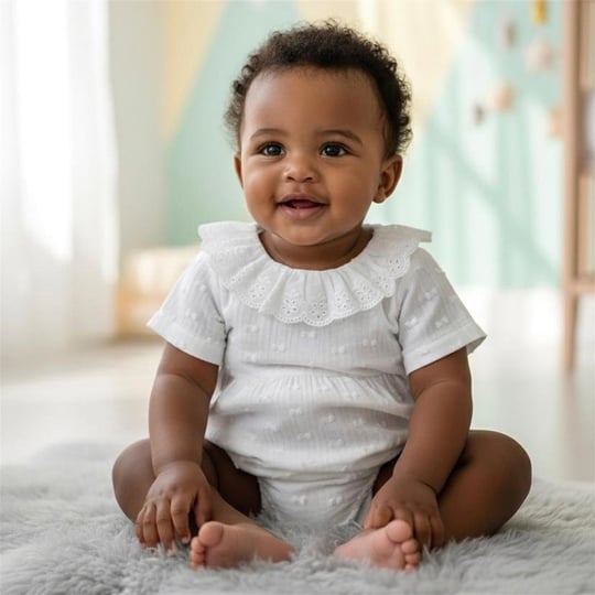 Tiffany Kız Bebek Müslin Fırfırlı Kısa Kollu Body Ekru 10008