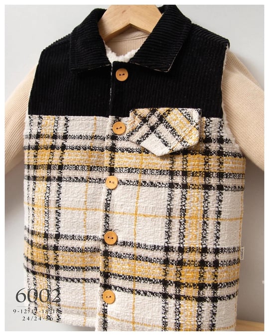 Tongs Baby Erkek Bebek Big Plaid 3lü Yelek Kadife Pantolon Takım Hardal 6002