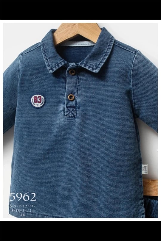 Tongs Baby Erkek Bebek Education Polo Yaka Uzun Kollu Tişört Pantolon Takım Mavi 5962