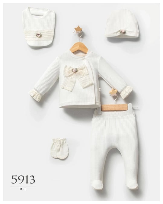 Tongs Baby Kız Bebek Newborn 5li Hastane Çıkış Seti Ekru 5913