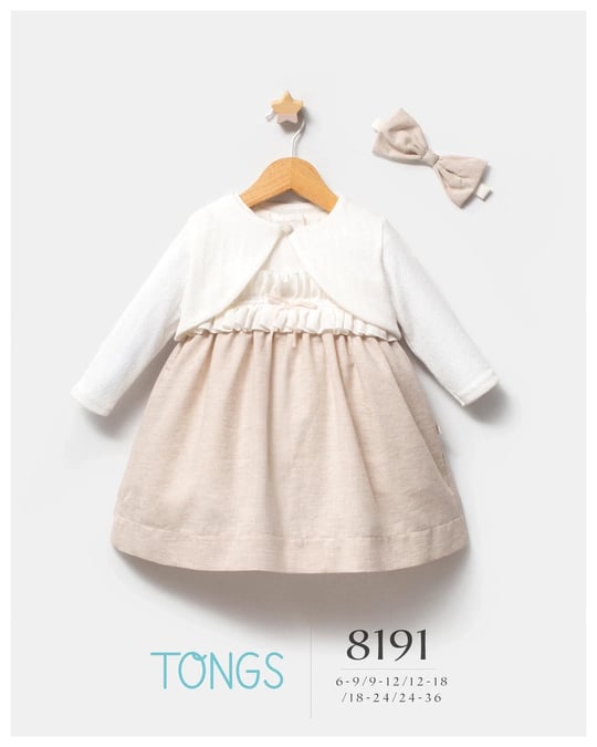 Tongs Baby Kız Bebek Saç Bantlı Elbise Bolero Takım Bej 8191