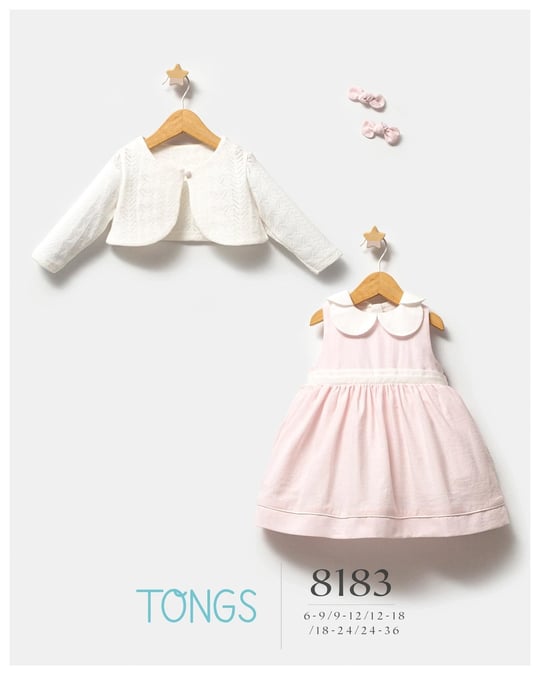 Tongs Baby Kız Bebek Saç Tokalı Kolsuz Elbise Bolero Takım Pudra 8183