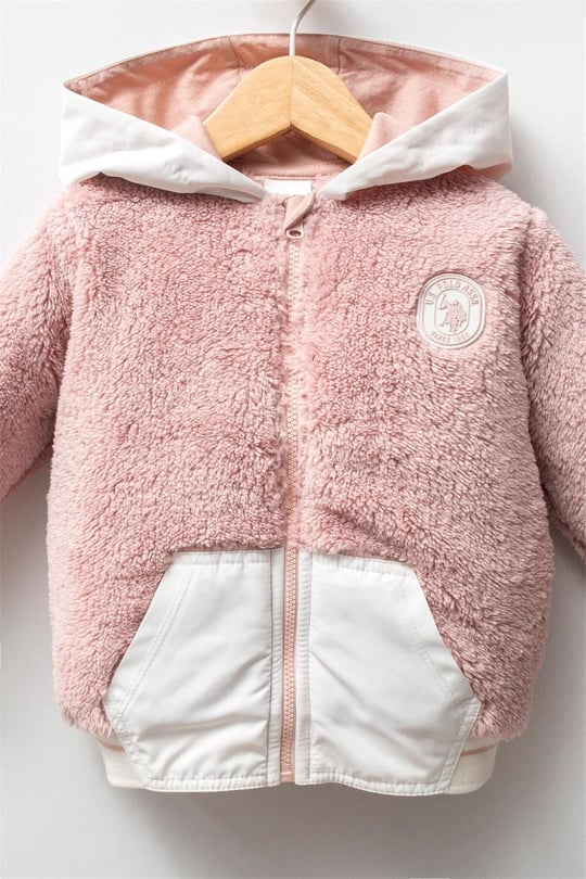 U.S Polo Assn Kız Bebek Peluş Mont Pudra USB2746