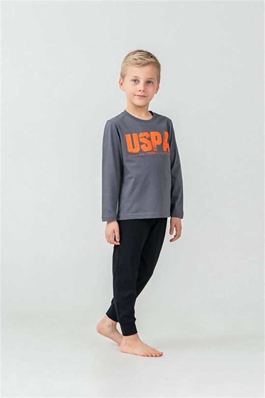 U.S Polo Assn Erkek Çocuk Baskılı Pijama Takımı Füme US2634-4