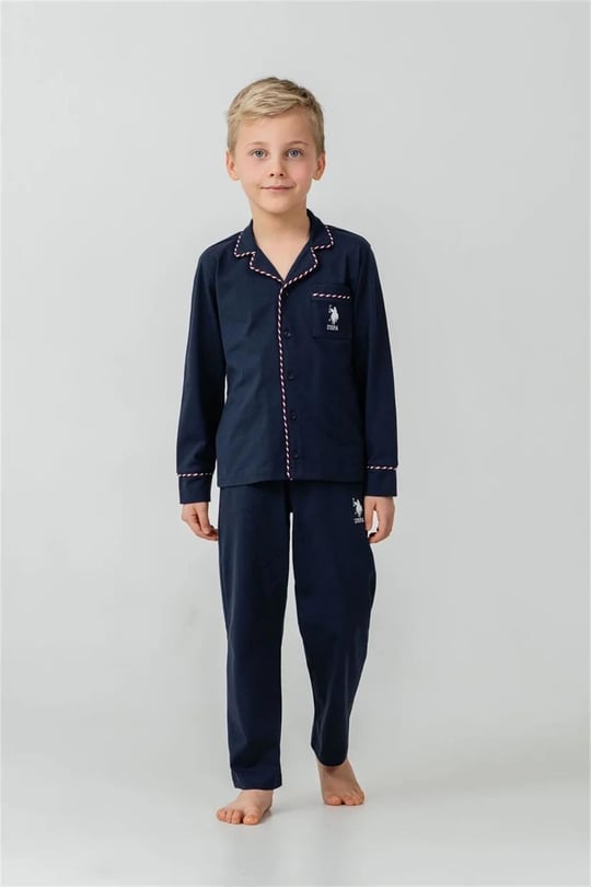 U.S Polo Assn Erkek Çocuk Nakışlı Gömlek Pijama Takımı Lacivert US2643-G