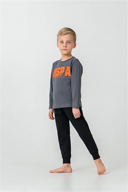 U.S Polo Assn Erkek Çocuk Baskılı Pijama Takımı Füme US2634-4