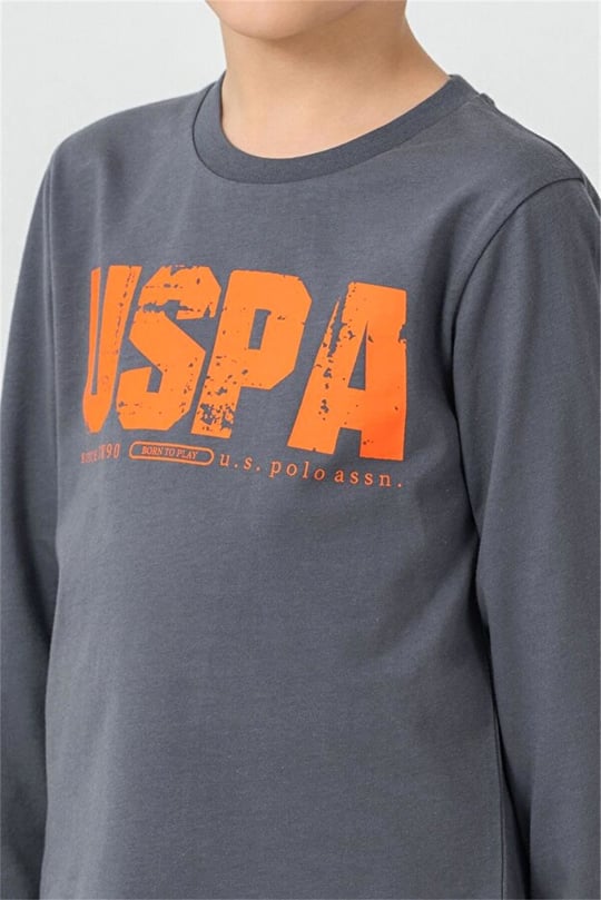 U.S Polo Assn Erkek Çocuk Baskılı Pijama Takımı Füme US2634-G