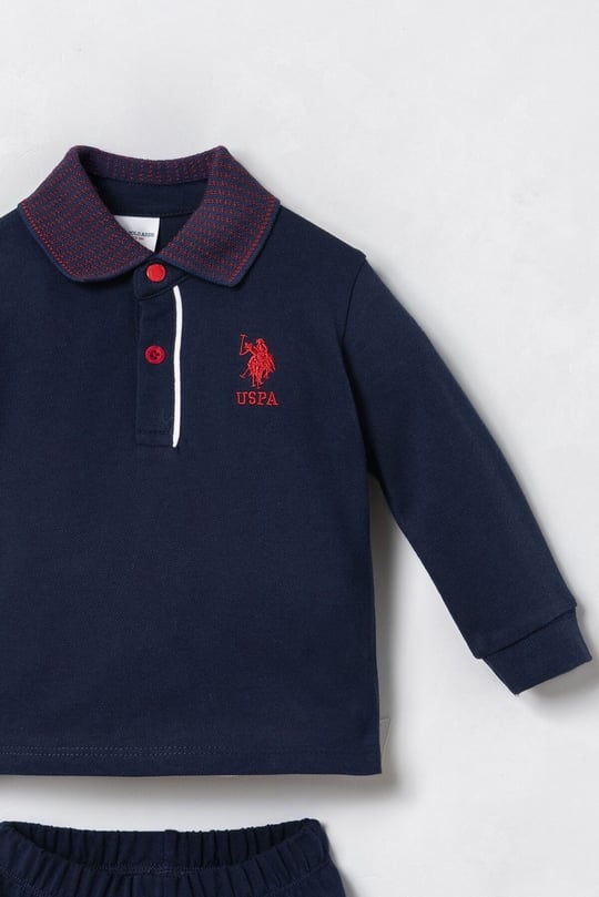 U.S Polo Assn Erkek Bebek Polo Yaka Uzun Kol Tişört Alt Takım Lacivert USB3195