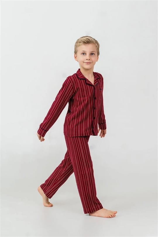 U.S Polo Assn Erkek Çocuk Nakışlı Gömlek Pijama Takımı Bordo US2644-4