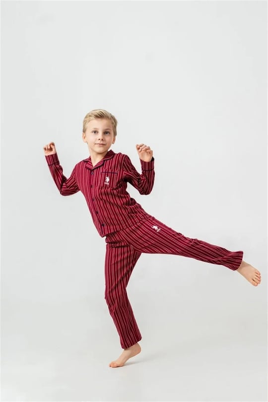 U.S Polo Assn Erkek Çocuk Nakışlı Gömlek Pijama Takımı Bordo US2644-G