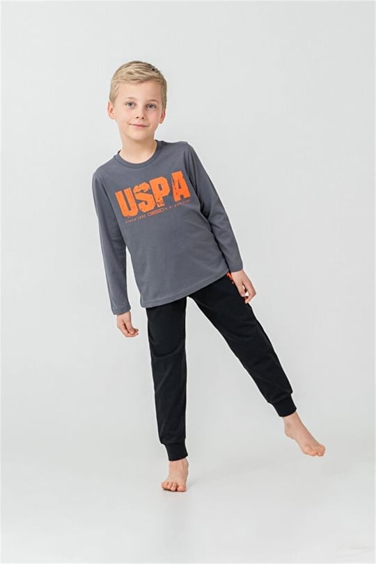U.S Polo Assn Erkek Çocuk Baskılı Pijama Takımı Füme US2634-4
