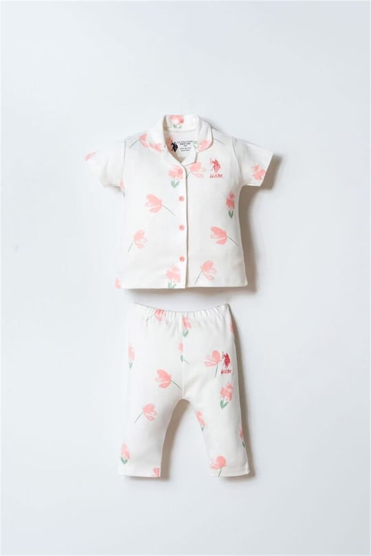 U.S Polo Assn. Kız Bebek Gömlek Pijama Takım Pudra USB2988