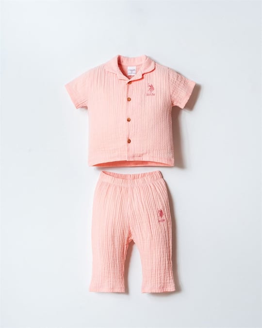 U.S. Polo Assn. Kız Bebek Müslin Gömlek Pijama Takımı Pudra USB2978