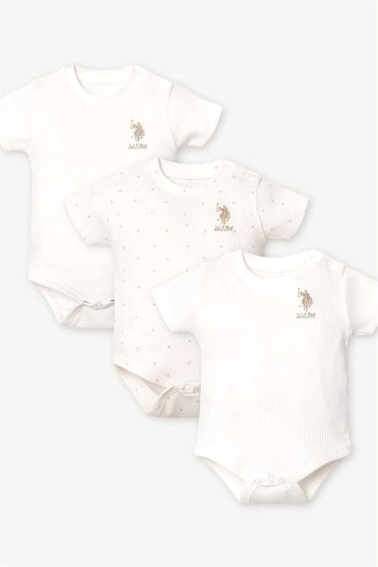 U.S. Polo Assn. Bebek 3lü Kısa Kollu Zıbın Set Beyaz USB2953