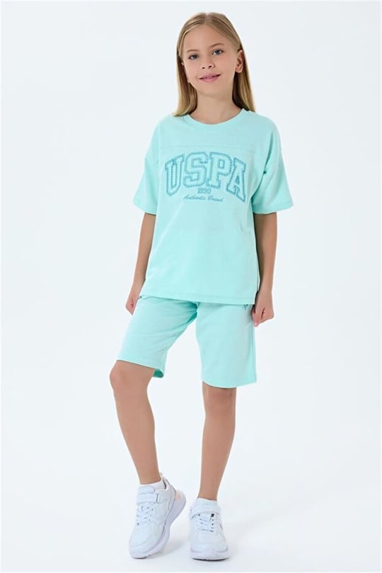 U.S. Polo Assn. Kız Çocuk Bermuda Takım Mint  USB2527-G