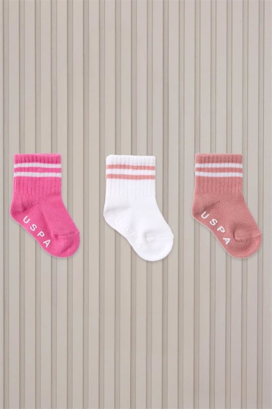 U.S. Polo Assn. Kız Bebek 3lü Çorap Set Pembe USB2206