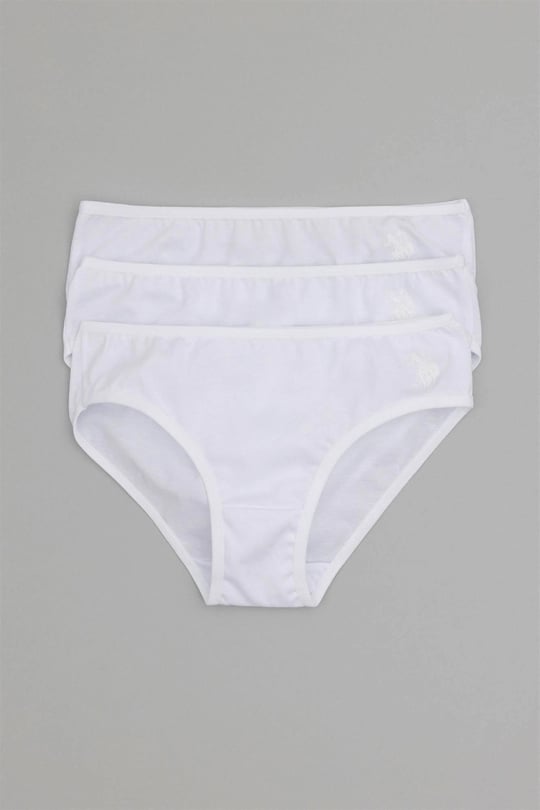 U.S. Polo Assn. Kız Çocuk 3lü Slip Külot Set Beyaz US1675