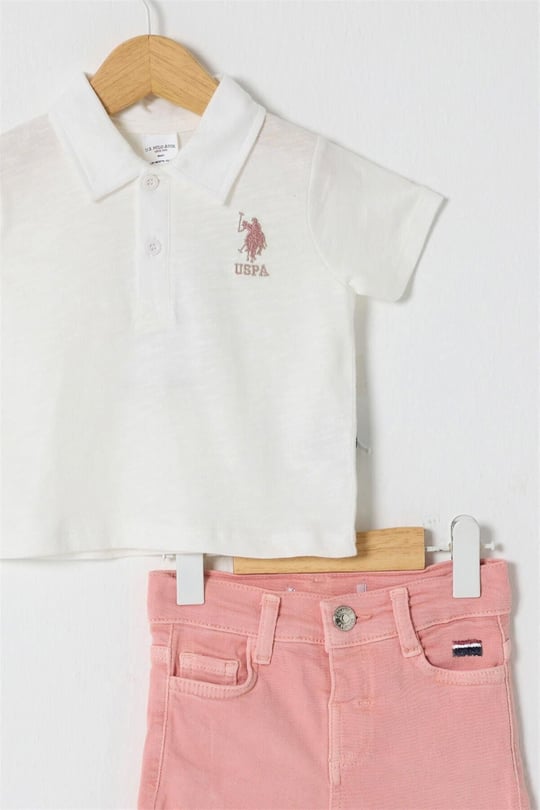 U.S. Polo Assn. Kız Bebek Tişört Kot Pantolon Takım Beyaz USB2638