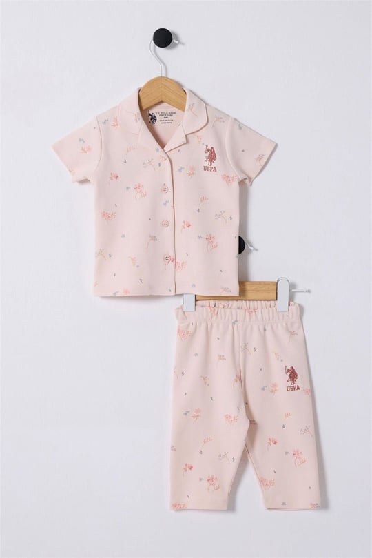 U.S.Polo Assn. Kız Bebek Pijama Takımı Toz Pembe USB2354