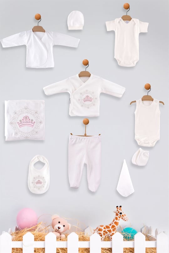 Zıpır Kız Bebek Taç Model 10lu Hastane Çıkış Seti Pembe 522