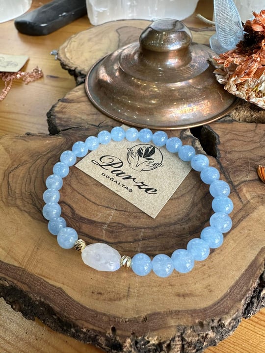 Aquamarine ve Aytaşı Doğal Taş Bileklik