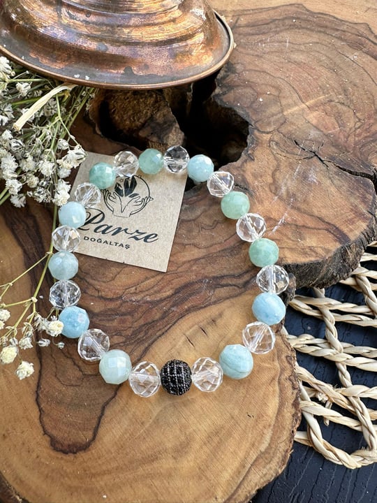 Aquamarine ve Kristal Kuvars Doğal Taş Bileklik