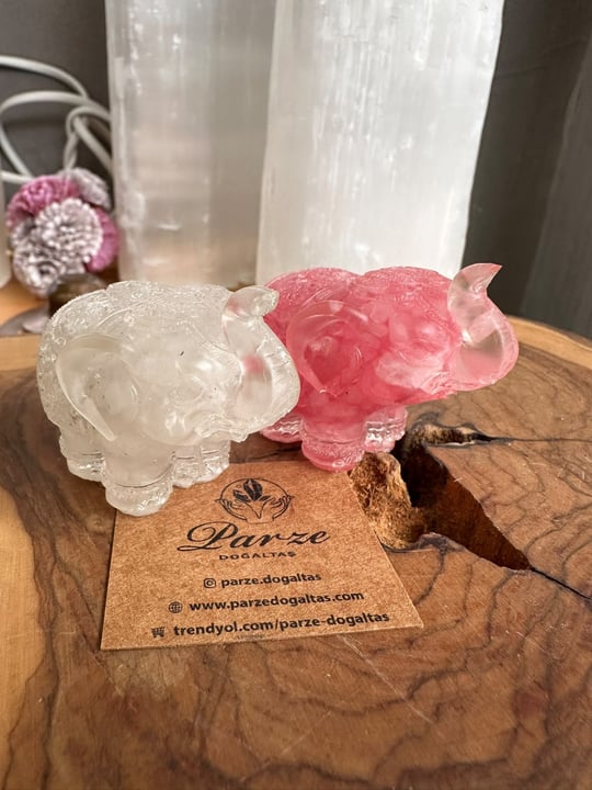 Aytaşı ve Pembe Kuvars Orgonit Fil Obje Set 