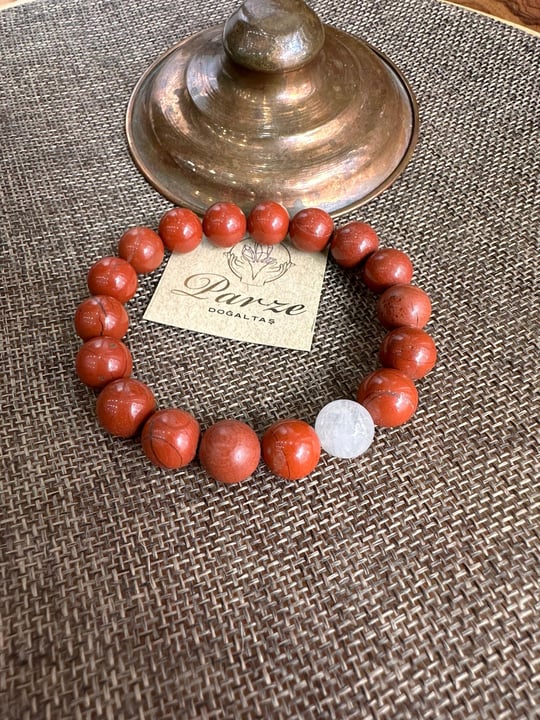 Kırmızı Jasper ve Aytaşı 10 mm Küre Kesim Bileklik