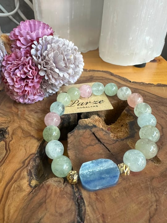 Kyanit &Aquamarine & Kunzit ve Helidor Doğaltaş Bileklik 